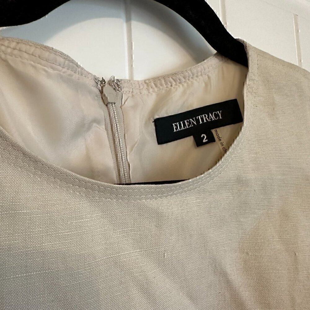 Ellen Tracy beige natural linen shift dress career office classic women's 2 - Picture 2 of 9